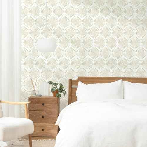 Naphite Modern Peel and Stick Wallpaper Boho Contact Paper Self Adhesive Removable Wallpaper for Bathroom Waterproof Geometric Contact Paper Cabinets Farmhouse Beige Striped Wall Decor 17.3inW 78.7inL