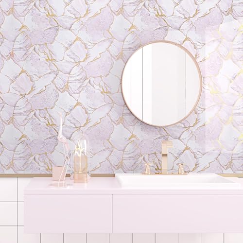 Purple Gold Marble Contact Paper Peel and Stick Countertops 15.7"¡¿78.7" Gold Pink Marble Wallpaper Self Adhesive Waterproof Contact Paper for Bathroom Kitchen Backsplash Cabinet Table Liner