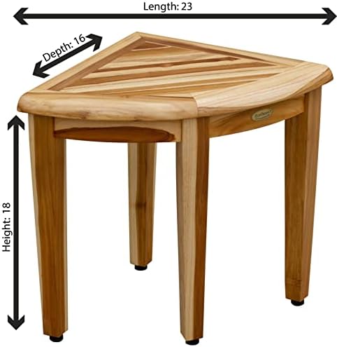 EcoDecors SnazzyCorner Waterproof Teak Wood Shower Bench Stool Seat Chair For Inside Shower Provides Safety, Storage, and Organization For Bathroom Accessories