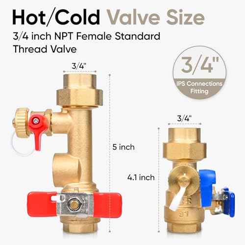 Upgrade 3/4 Inch IPS Isolator Tankless Water Heater Service Valve Kit, Isolation Valve with Pressure Relief Valve, Lead-Free Brass, Compatible with Rheem/Rinnai/EcoSmart/Navien/Noritz/Takagi/Bosch