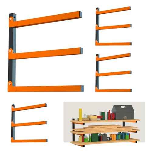 Heavy-Duty 3-Tier Wall Mounted Lumber Storage Rack | Metal Wood Organizer for Indoor & Outdoor | 4 Pack, Rust-Resistant