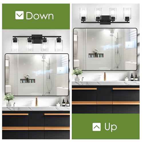 BesLowe 27" 4-Light Bathroom Light Fixture, Modern Black Bathroom Vanity Light, Bathroom Lighting Fixtures Over Mirror, Matte Black Wall Lamp, Wall Lights for Living Room Bedroom Hallway