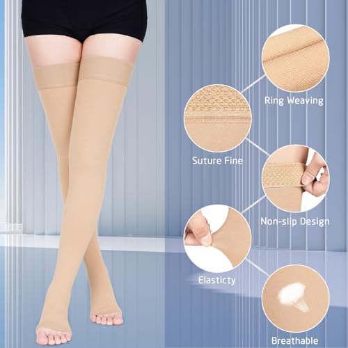 Compression Stockings for Women & Men, 15-20 mmHg Thigh High Compression socks, Medical Graduated Compression Support for Edema, Varicose Veins, Swelling