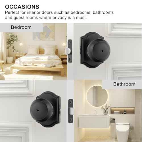 goldenwarm Matte Black Door Knobs Interior, Privacy Door Knob for Bedroom & Bathroom, Black Interior Door Knobs 6 Pack