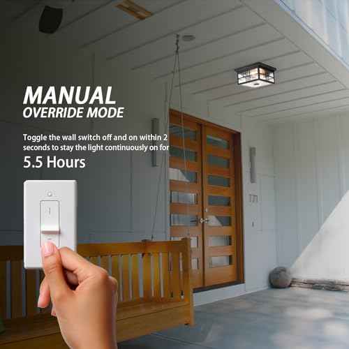 Industrial Motion Sensor Outdoor Flush Mount Ceiling Light, Water Ripple Glass Square Black 2-Light Ceiling Lamp for Porch, Entryway, and Garage, Timer and Sensitivity Adjustable