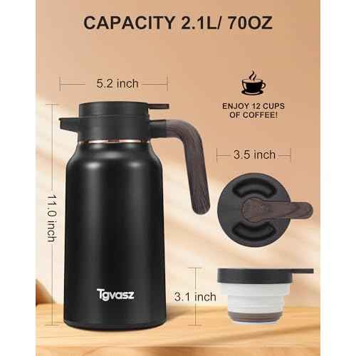 2 PCS Thermal Coffee Carafe 70 oz - 36 Hour Hot Stainless Steel Carafes for Hot Liquids-Insulated Coffee Carafes For Keeping Hot/Cold Coffee, Tea, Water, Drink Dispenser for Parties(Black/Black)