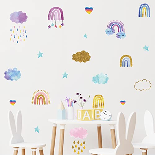Rainbow Wall Decals Stickers Rainbow Wall Decor for Kids Room Little Girls Bedroom Nursery Playroom Daycare Classroom Parties Decoration (D)