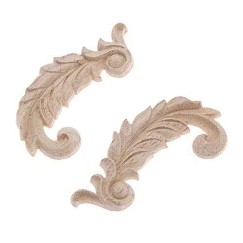 Wood Carved Appliques Wooden Onlays, 1 Pair Unpainted Decorative Carving Furniture Decals Frame Decor for Door Wall Cabinet Dresser Fireplace Ceiling Bed Home DIY Project, 8.5x4.5cm/3.35"x1.77"