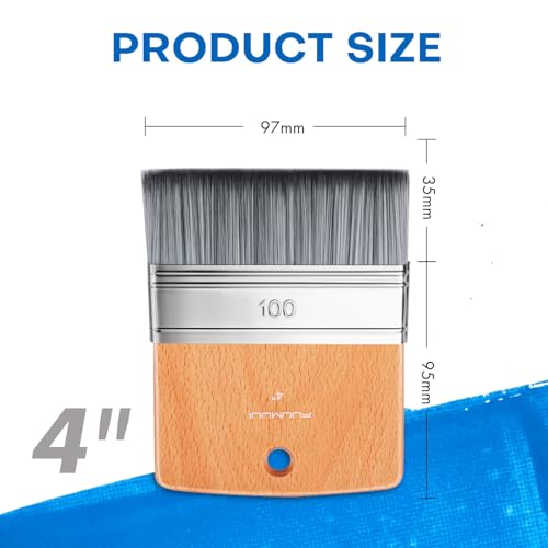 Fuumuui Flat Paddle Paint Brush, Scale Brush Large Paintbrush, Wide Flat Brush with Short Handle for Oil and Acrylic Paints - 4 Inch