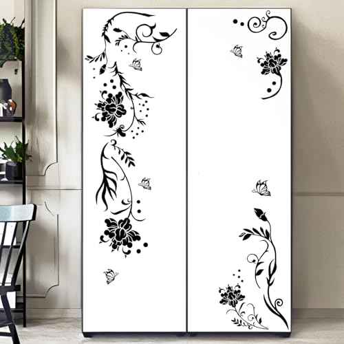 Supzone Flowers & Butterflies Wall Decals - DIY Black & Floral Wall Stickers for Bedrooms & Living Rooms