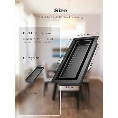 4x10 Floor Register, Heavy Duty Steel, 50% Higher Ventilation Performance Than Others, Sandtex Black Finish, Sleek Modern Design, Fits Tile Wood Inserts, Floor Vent Covers for Home Floor