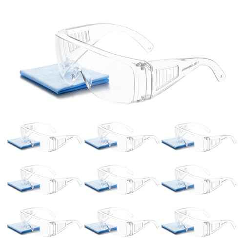 ANSI Z87.1 Safety Glasses Over Eyeglasses Clear Eye Protection Anti Fog Scratch Goggles for Men Women Bulk 10pcs