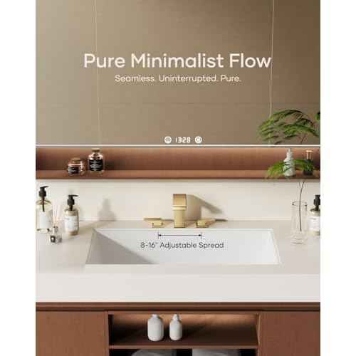 Waterfall Bathroom Faucet 3 Hole, Brushed Gold 8 Inch Widespread Modern 3 Piece Bathroom Sink Faucets & Parts, Touch On Lavatory Faucet for Bathroom Vanity