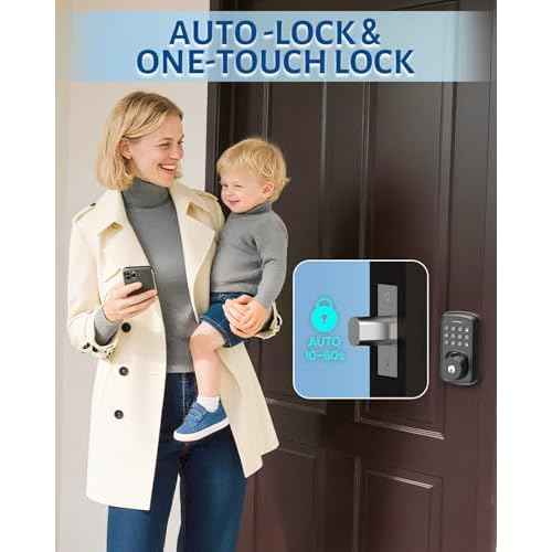 Keyless Entry Door Lock with Handle Set, Smart Door Lock with Fingerprint, 5 in 1 Unlock, Auto Lock Biometric Fingerprint Door Lock for Front Door, Easy Installation (Black)