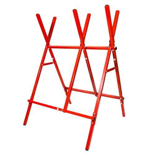 Log saw horse adjustable & folding sawhourse, heavy duty log holder for cutting wood, lightweight and portable steel saw stand easy handle