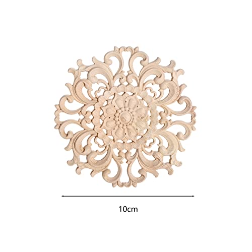 MUXSAM Wood Carved Appliques Decorative Onlays, Round Wood Carving Craft Decals for Door Wall Ceiling Cabinet Dresser Wardrobe Mantels Closet Doll Bed Retrofit Project(2-Pack, 10cm/3.9")