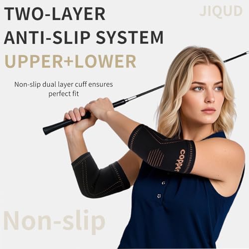 Elbow Brace for Tendonitis and Tennis Elbow for Women,Copper Elbow Compression Sleeve for Golfers Elbow Pain Relief | Arm Support Fit for Men Weight lifting Workouts, Recovery, Arthritis