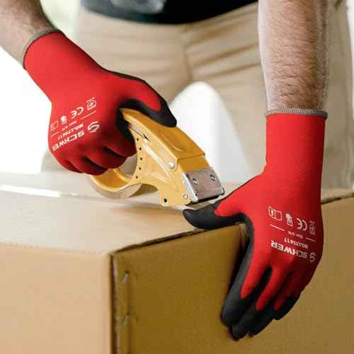 Schwer 12 Pairs Ultra-Comfort Safety Work Gloves MicroFoam Nitrile Coated, Seamless Knit Nylon Glove for Men and Women, Abrasion Resistant, Non Slip, Breathable, LT5617, M