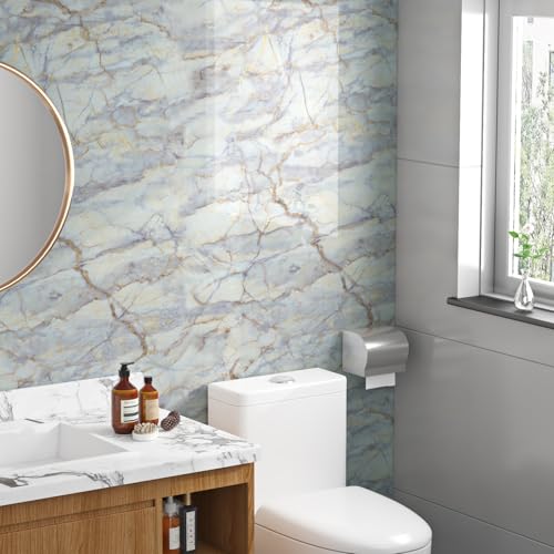Livelynine Light Blue Gold Marble Contact Paper for Countertops Peel and Stick Desk Cover Table Bathroom Counter Top Wrap Kitchen Vinyl Waterproof Marble Wallpaper for Walls Self Adhesive 15.8x78.8