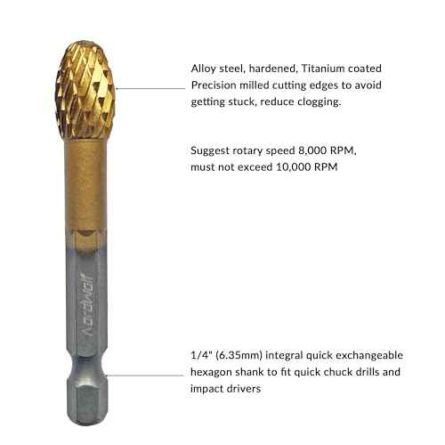 NordWolf 5-Piece Rotary Burr Carving Rasp Files Set, with 1/4" Hex Shank for Metal, Soft Metal, Wood & Plastic Deburring, Shaping, Grooving, Polishing and Grinding