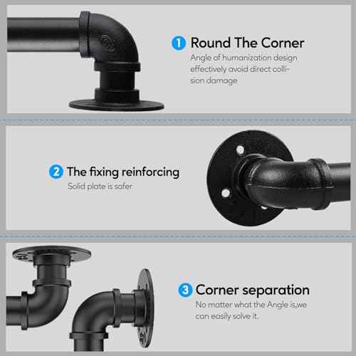 Pipe Stair Handrail, 6 Ft Metal Staircase Handrail, Black Galvanized Industrial Iron Hand Rail for Indoor & Outdoor Wall Mount Support, Wall Hand Railing,Safety Handle, Steps Baluster(HR01-3)