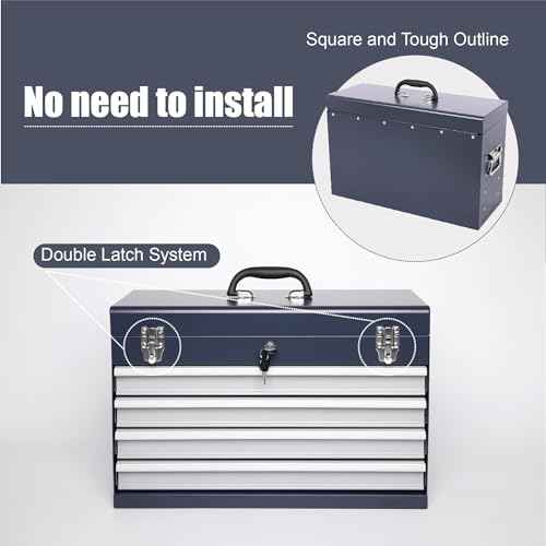 21-Inch Metal Tool Box with 4 Lockable Drawers, Portable Tool Chest Organizer for Mechanics & DIY | Auto-Locking System, Smooth Ball Bearing Slides, Durable Powder Coated Finish | EVA Padding