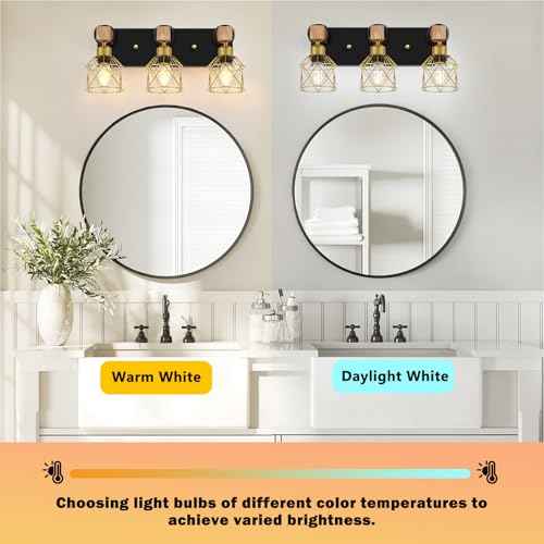 FadimiKoo Black and Gold Vanity Light, 3-Light Farmhouse Vanity Light, Bathroom Light Fixtures Over Mirror, Industrial Indoor Wall Mounted lamp for Bathroom, Living Room, Cabinet, Bedroom