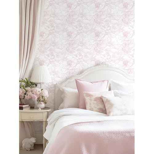 Dimoon 78.7"x17.3" Peel and Stick Wallpaper Floral Contact Paper Boho White Pink Flower Wallpaper Removable Wall Paper Self Adhesive Modern Contactpaper for Cabinets Drawers Bedroom Thicken Vinyl