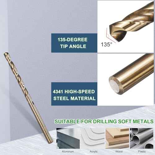 METALLIXITY Micro Drill Bit (#30) 5Pcs, 4341 High-Speed Steel Small Bits Straight Shank 135¡Æ Gold Finish for Copper Aluminum Wood Plastic Medium Hard Metal