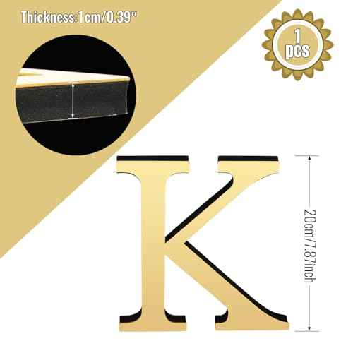 3D Letters for Wall Decor£¬7.87 Inch Gold Elegant Acrylic Letters for Wall Stickers Decor and DIY Home Decoration £¨K,1 pcs£©