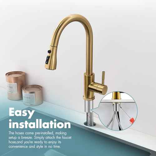 GIMILI Gold Kitchen Faucet with Pull Down Sprayer Single Hole Kitchen Sink Faucet Suitable for Farmhouses RV Laundry Room Outdoor and Campers