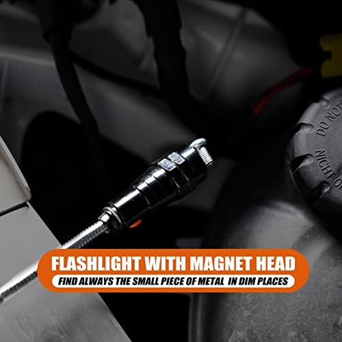 Telescoping Magnetic Pickup Tool Set with 1 & 15 lb Pick Up Sticks, Round and Square 360 Adjustable Inspection Mirror and Flexible LED Flashlight, Birthday Gifts for Men, Dad