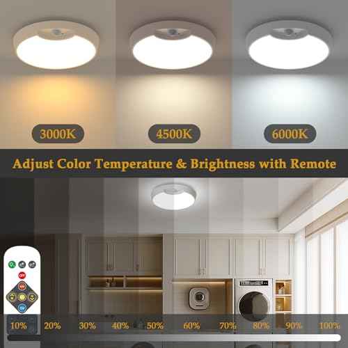 TOOWELL Rechargeable Motion Sensor Light with Remote, Battery Operated Ceiling Light 8000mAh, Wireless Motion Activated Light Indoor for Closets Shower Pantry Stairs Hallway 2 Pack