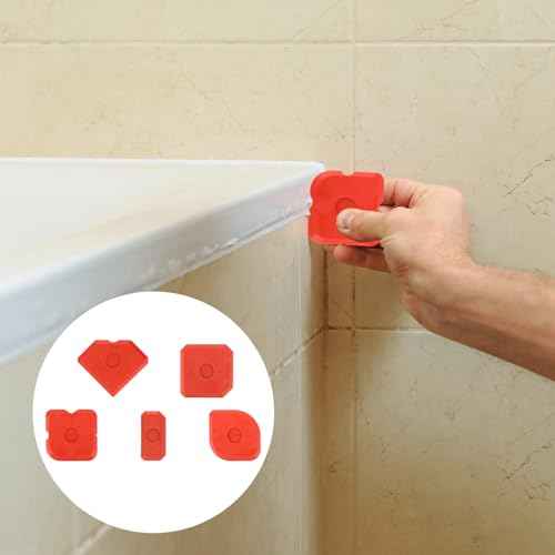 10pcs Plastic Caulking Tool Set, Reuse Grout Scraper Sealant Profiling Finishing Smoothing Tool Caulk Smoother Remover for Window Kitchen Bathroom Floor Sink Joint Sealing (Red)
