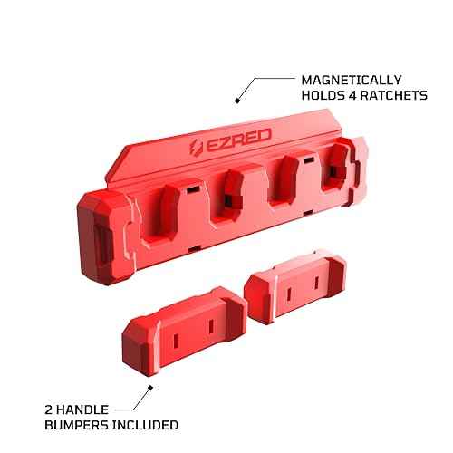 EZRED EZRH4 Magnetic 3/8" Ratchet Holder, Red, Holds 4 Ratchets