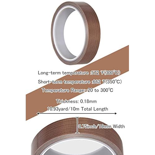 DY.2ten PTFE Coated Fiberglass Telfon Tape, 0.75" x 33 Feet, high Temperature Tape,Welding Sealing Tape,Drying Mechanical Conveyor Belt, Teflon Tape for Vacuum Sealer Machine