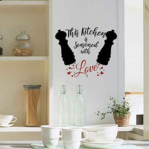 Funny Family Kitchen This Kitchen is Seasoned with Love Vinyl Wall Art Decal Sticker, Family Home Decor Removable Vinyl for Dining Room Living Room Blank Wall (11.8''¡¿23.6'')