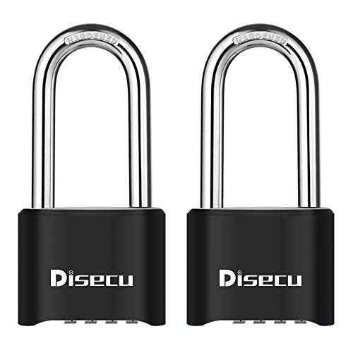 2 Pack disecu Heavy Duty 4 Digit Combination Lock, 2.5 Inch Long Shackle Outdoor Waterproof Padlock for School Gym Locker, Storage Unit, Fence, Gate, Toolbox (Black)