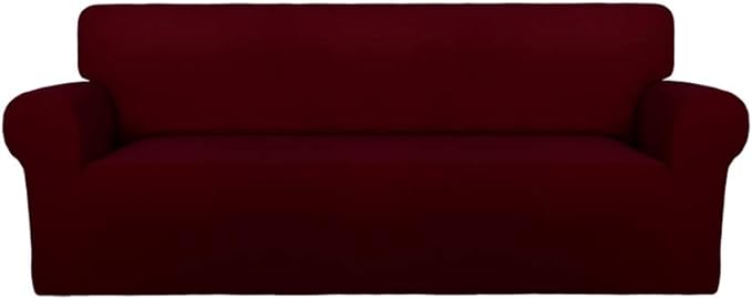 PureFit Super Stretch Sofa Slipcover – Spandex Non Slip Soft Couch Sofa Cover, Washable Furniture Protector with Non Skid Foam and Elastic Bottom for Kids, Pets （Oversized Sofa, Wine）
