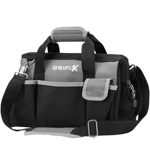 14-inch Tool Bag, Portable Tool Box Organizer Storage, Wide Mouth Tool Tote Bag with Large Zipper, 14-Pocket Adjustable Shoulder Strap and Ergonomic Handle (14" Standard Base)