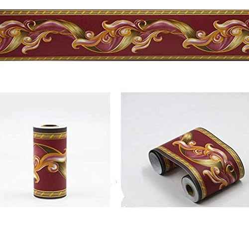 Elegant Peel Stick Red Floral Wallpaper Border Self Adhesive Molding Home Ceiling Decorative Border Sticker for Bathroom Living Room Kitchen 4inch by 32.8ft