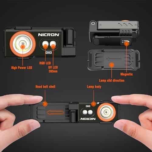 NICRON D10 EDC Flashlight Rechargeable£¬500 Lumens 3 Sources Pocket Compact RGB Flashlight with Headlamp Strip£¬Magnet Base for Fishing Outdoor Working