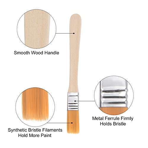 uxcell 0.5" Width Small Paint Brush Nylon Bristle with Wood Handle Painting Tool for Wall, Door, Cabinets, Furniture, Fences 6Pcs