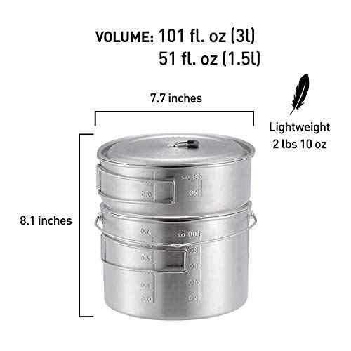 Solo Stove 2 Pot Set: Stainless Steel Companion Pot Set for Solo Stove Campfire. Great for Backpacking, Camping, Survival