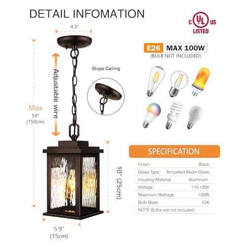 VIANlS Oil Rubbed Bronze Outdoor Pendant Light, 1 Pack Outdoor Chandelier for Porch, Hanging Outside Lights Lantern with Adjustable Chain, Anti-Rust ORB Porch Lights Exterior Ceiling Fixtures