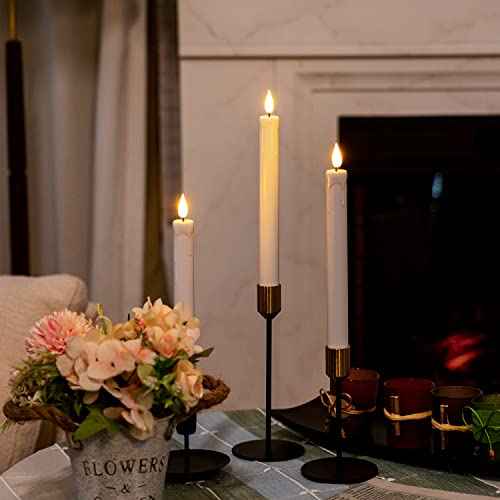 Homemory 24 Pcs Plastic Flameless Taper Candles with Remote Timer Dimmer, White Taper Candles Battery Operated with Flickering Flame Light Lifelike Led Candlesticks for Indoor Decoration 9.6 Inches