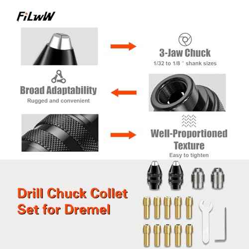 Drill Chuck Collet Set for Dremel, 16PCS 0.8-3.2mm Replacement 4486 Drill Keyless Bit Chuck Shank Rotary Tool Quick Change Adapter