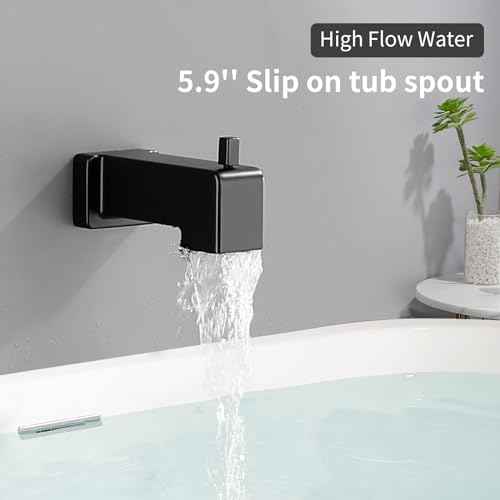 Shower Valve Trim Kit with Tub Spout Wall-Mounted Tub Shower Rough-In Mixer Valve Tub and Shower Trim Kit Bathroom Trim Kit Matte Black