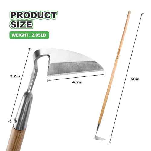 Berry&Bird Japanese Weeding Sickle, Versatile Long Handle Weeding Tool Garden Hoe for Effective Weeding, Cultivating, Soil Loosening & Digging
