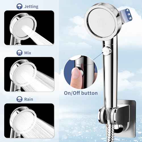 SINGSUO Bathtub Faucet with Sprayer, Filtered Shower Head Attaches to Tub Faucet, Metal Tub Tap with Sprayer, Bathtub Shower Attachment with 3 Adapters, 3-Mode Shower Head with ON/OFF Button (Chrome)